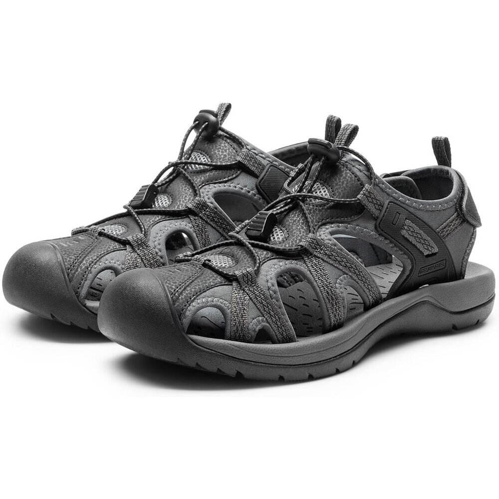 Hiking Sandals Men's Black Gray Athletic Cushioned Closed Toe Fisherman Shoes - Picture 7 of 8